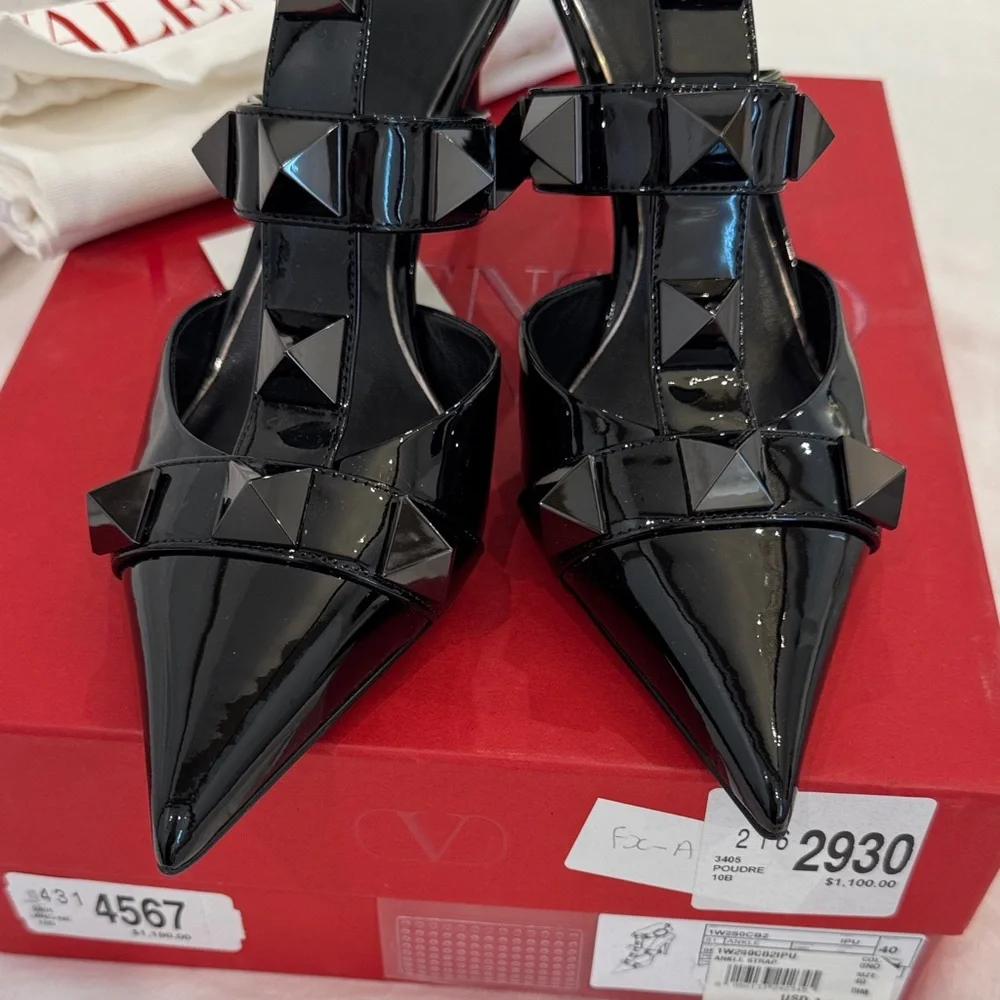 Valentino Glossy Black Studded Heels - Picture 6 of 10
